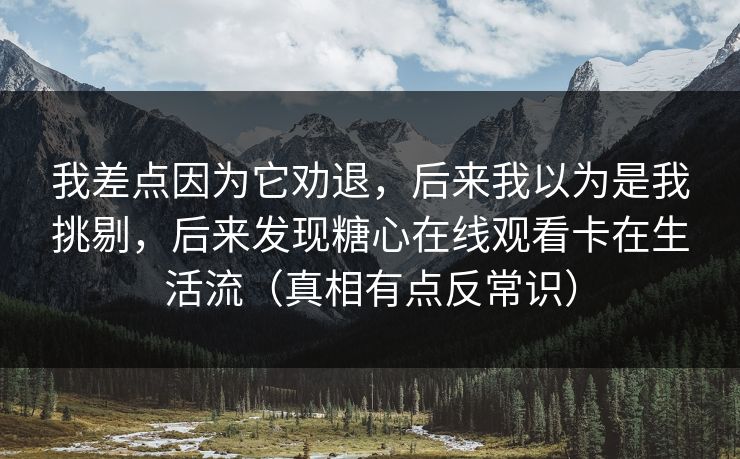 我差点因为它劝退，后来我以为是我挑剔，后来发现糖心在线观看卡在生活流（真相有点反常识）