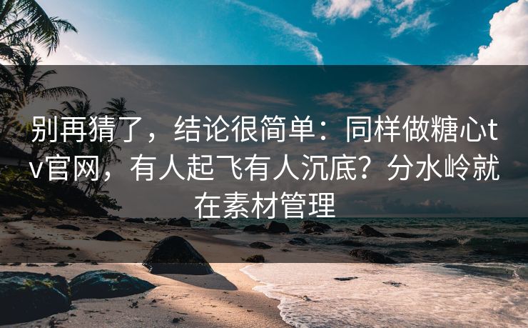 别再猜了，结论很简单：同样做糖心tv官网，有人起飞有人沉底？分水岭就在素材管理